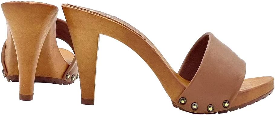 Kiara Shoes Damenclogs aus Leder mit mittlerem Absatz - Made in Italy - K6308 CUOIO (37 EU, BRAUN) 3