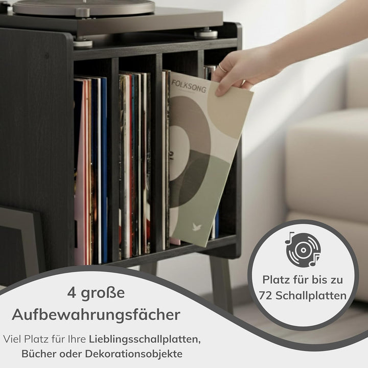 ACAZA Plattenspieler Tisch für Schallplatten Aufbewahrung – Schrank mit 4 Fächern – 40 x 30 x 66cm –