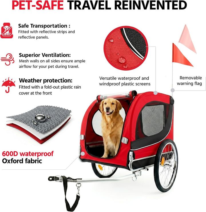 Klappbarer Hundefahrradanhänger & Hundebuggy mit Dachöffnung Rot, Rot