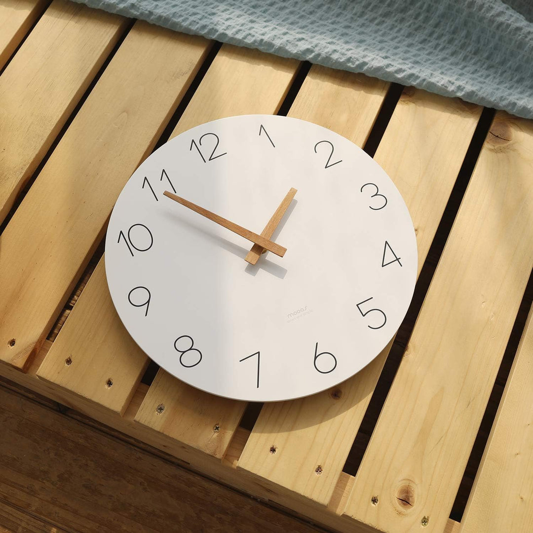 mooas Flatwood Wanduhr, 30,5 cm, Holz, nicht tickend, Sweep-Bewegung, dekorative batteriebetriebene