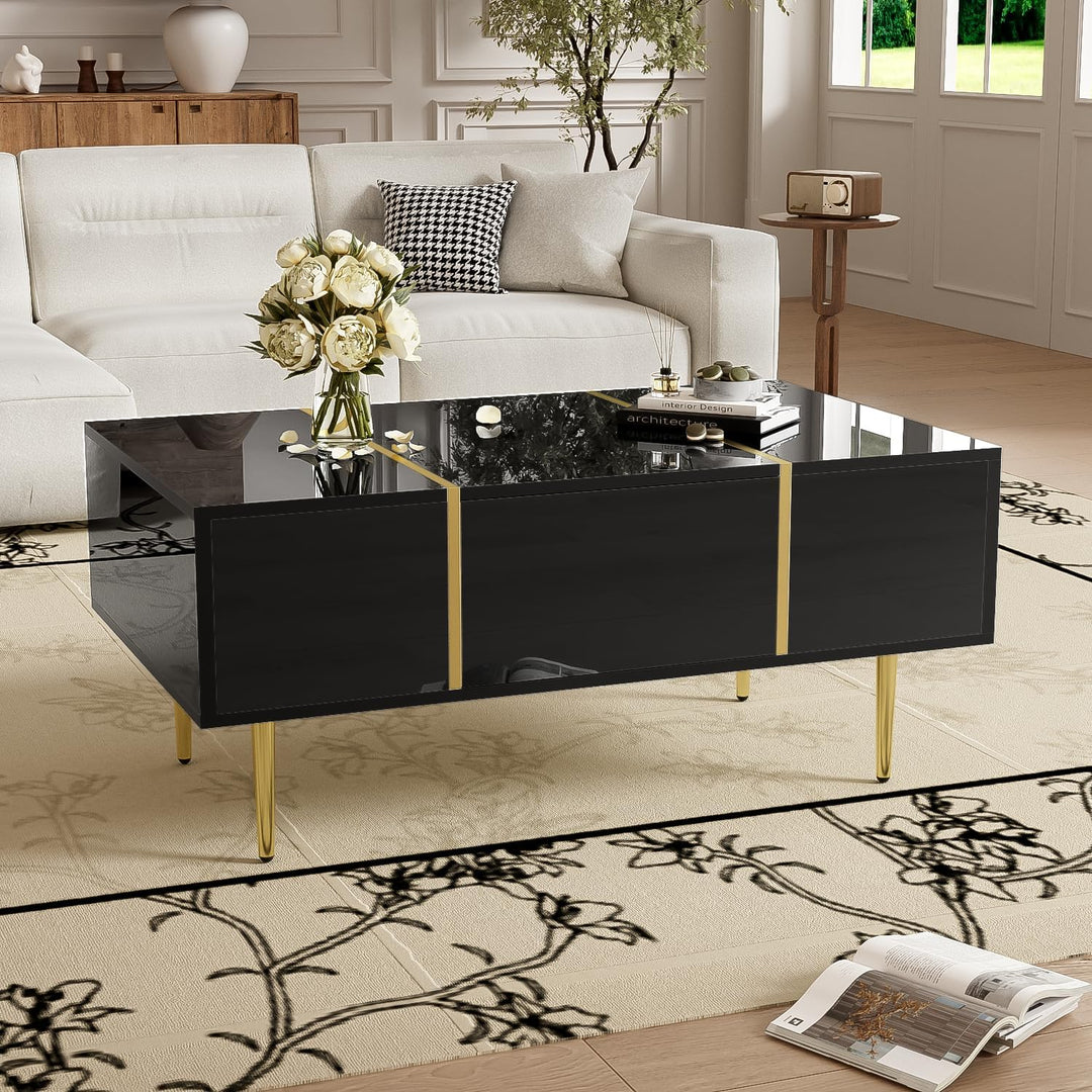 BTM Moderner Couchtisch in Schwarz mit Hochglanz und 2 Schubladen, 100 cm (L) x 60 cm (B) x 41,5 cm