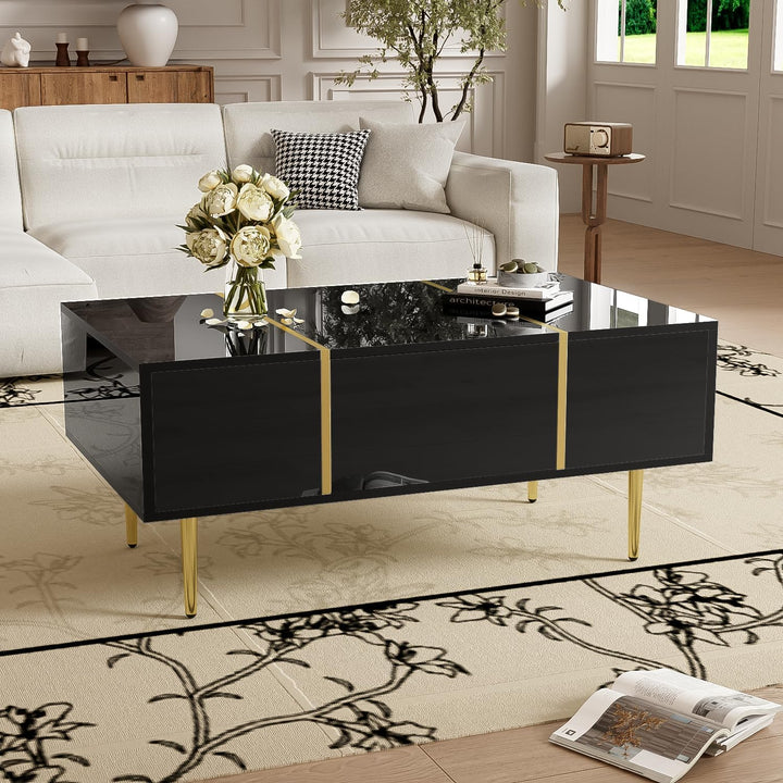BTM Moderner Couchtisch in Schwarz mit Hochglanz und 2 Schubladen, 100 cm (L) x 60 cm (B) x 41,5 cm