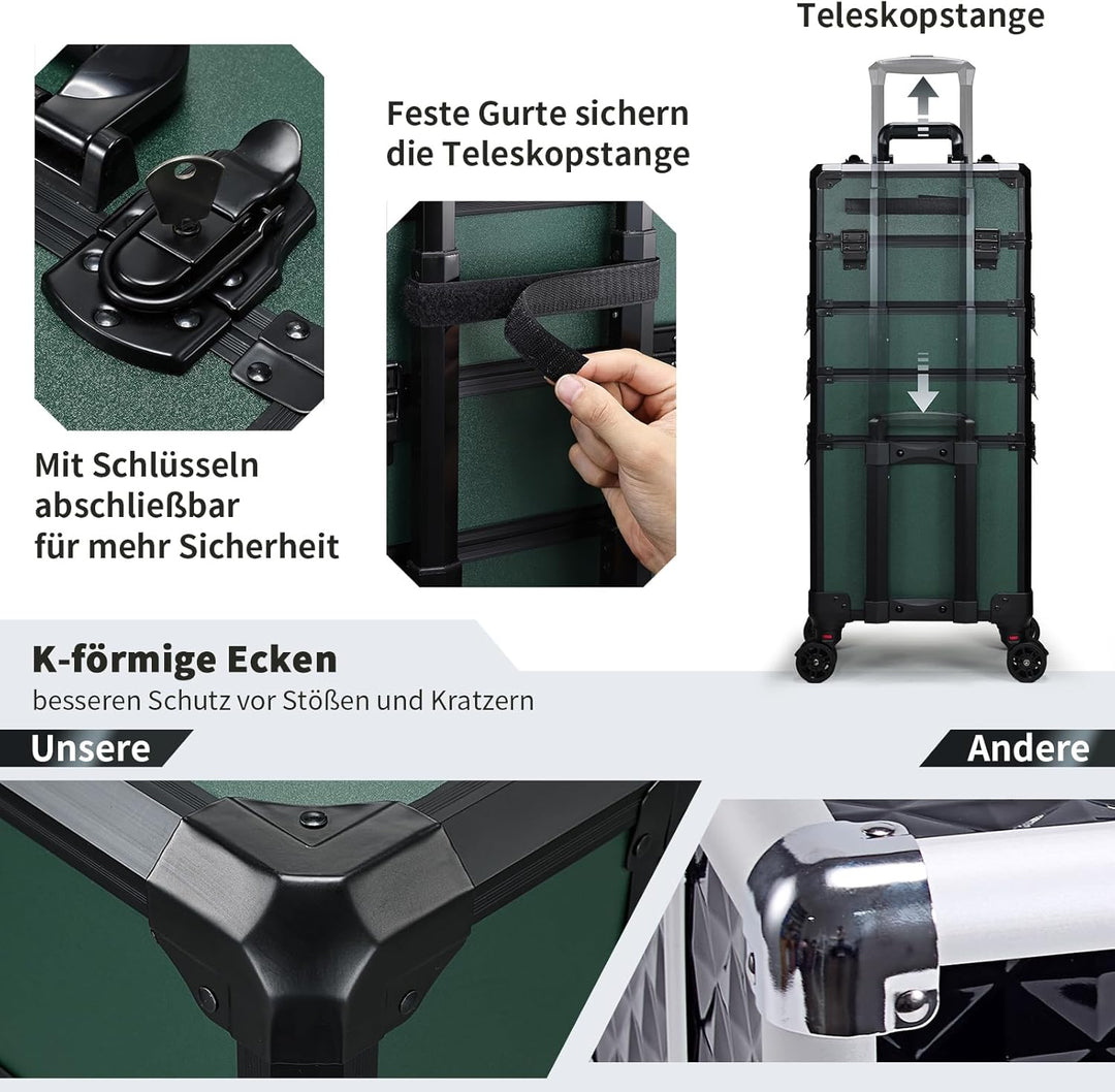 Kosmetikkoffer Alu Beauty Case 5 in 1 Kosmetik Trolley Rollkoffer Make up Koffer Gross Schminkkoffer