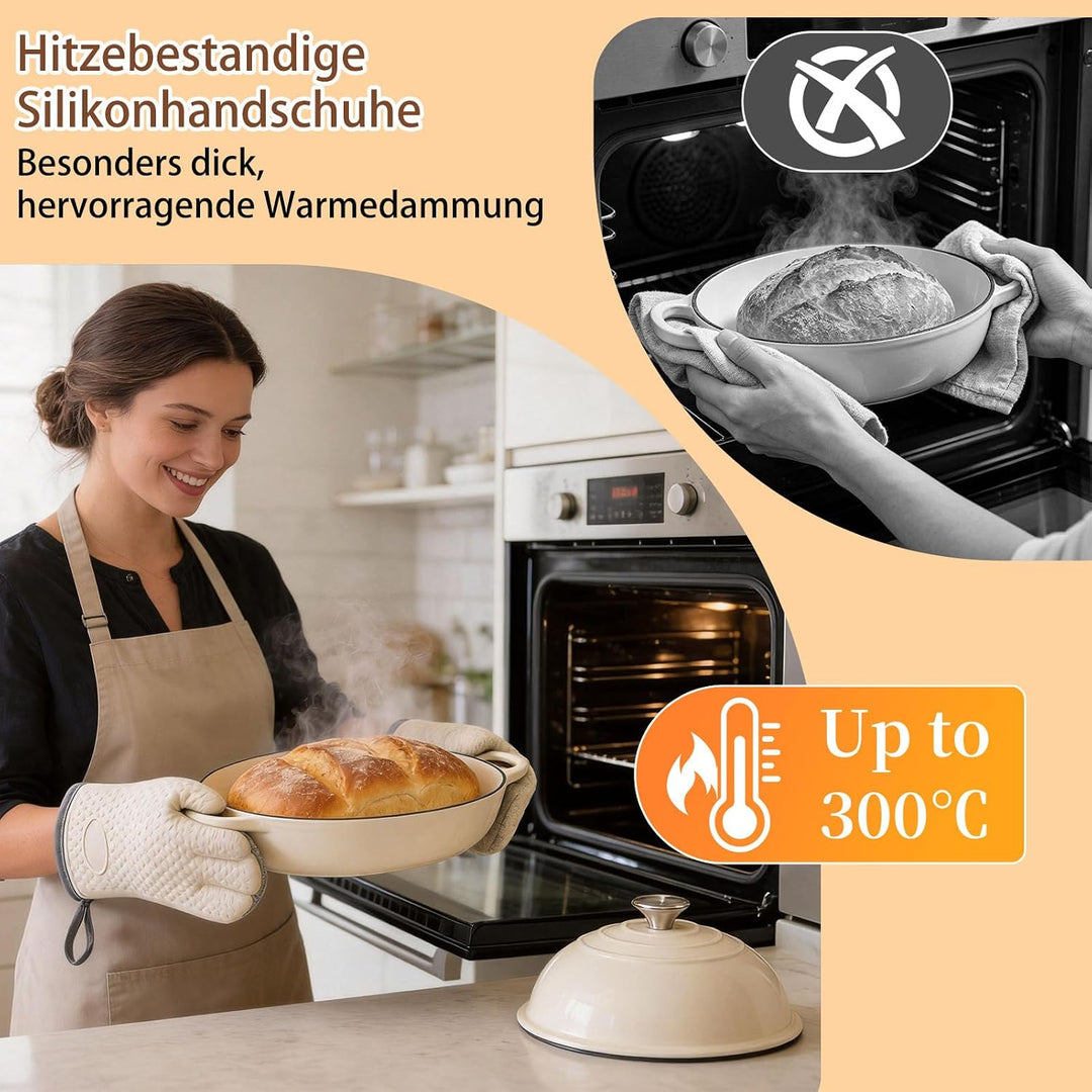 Gusseisen Topf Brot Backen, Brotbacktopf mit Gärkorb &amp; Handschuhe