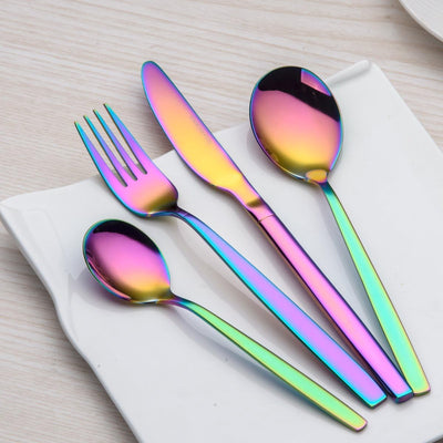 Berglander 24 Stück Titanium Regenbogen Farbe Plated Besteck, 24 Stück bunte Besteck Set, Multi Farb