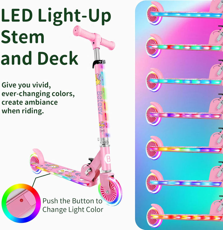 BELEEV V2 Roller Kinder Scooter 6 Jahre, Upgrade mit LED leuchtenden Rädern, Lenksäule und Deck, Höh