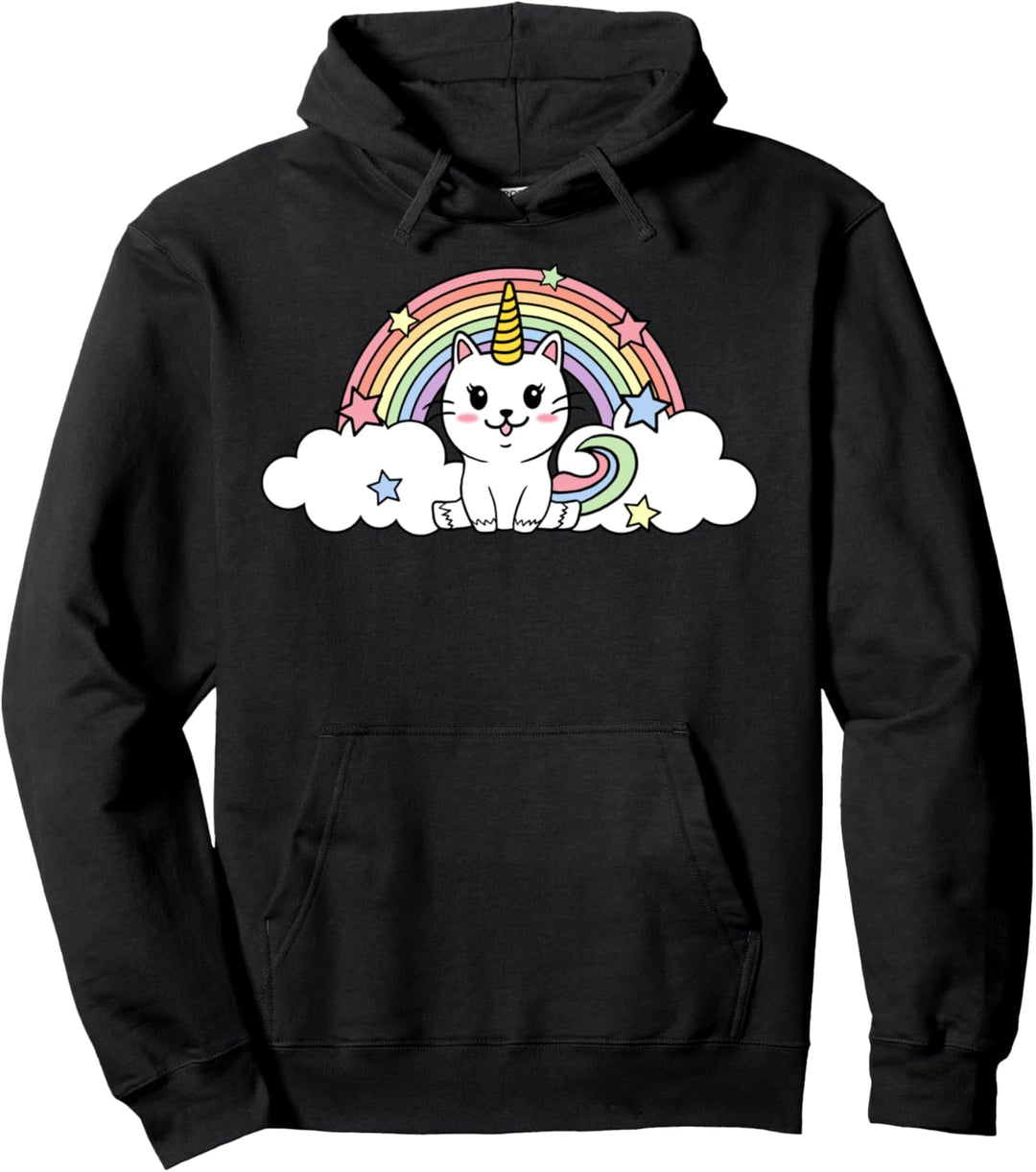 Caticorn Rainbow Stars Portrait Pullover Hoodie