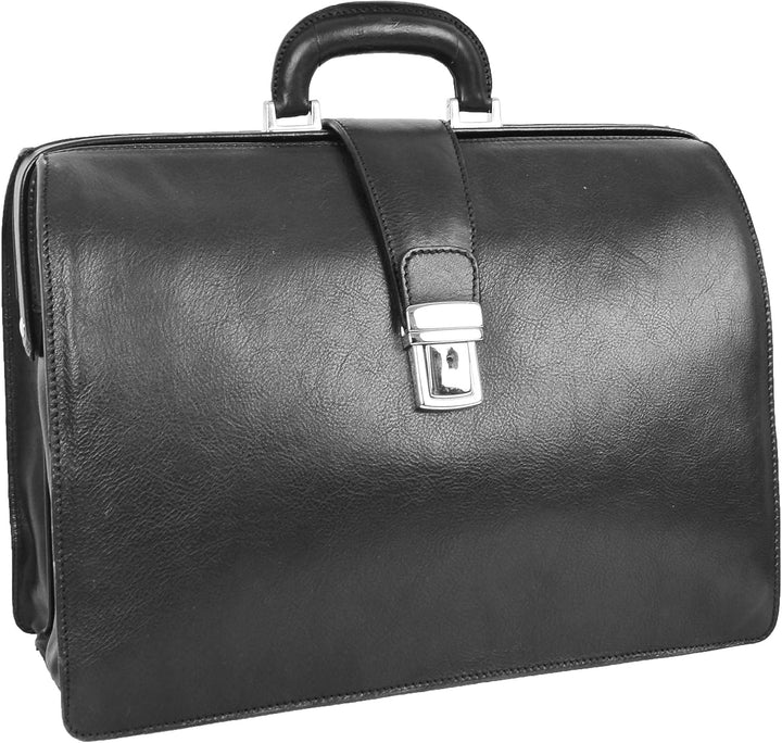 A1 FASHION GOODS Italienisches Leder Aktentasche für Ärzte Geschäft Profis Gladstone Tasche Schwarz