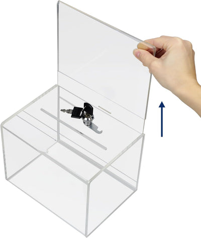 HMF 46913 Acryl Spendenbox abschliessbar | 21,5 x 16 x 16 cm | DIN A5 Blatteinschub | Transparent, D