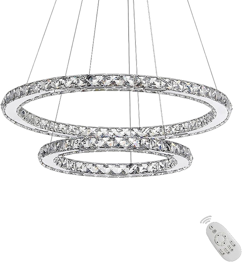 AufuN 48W Moderne Kristall LED 2 Ring Design, Kreative Kronleuchter Hängelampe für Schlafzimmer Wohn