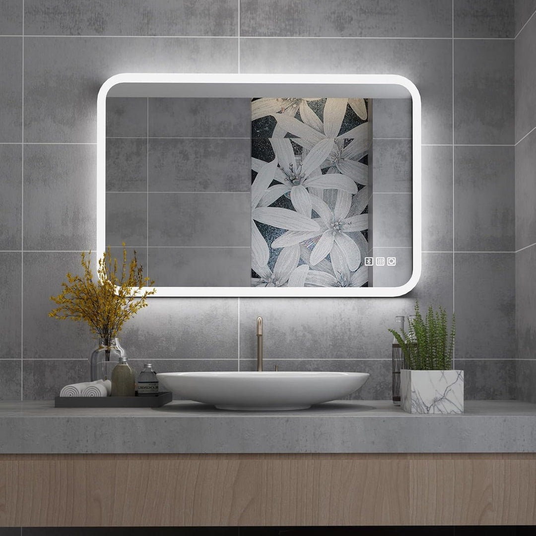 MIQU Badspiegel LED 80 x 60 cm Badezimmerspiegel mit Beleuchtung Gross Spiegel mit Licht Touch dimmb