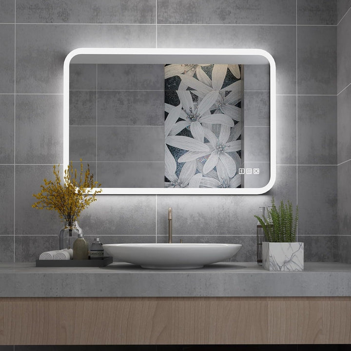 MIQU Badspiegel LED 80 x 60 cm Badezimmerspiegel mit Beleuchtung Gross Spiegel mit Licht Touch dimmb
