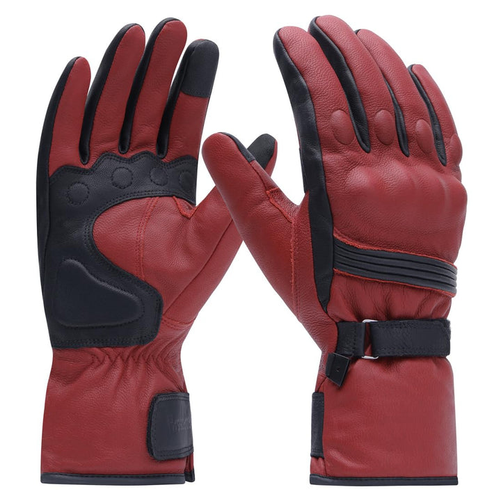 Harssidanzar Herren Winter Motorradhandschuhe,echtes Leder Vollfinger Touchscreen Thermisch gefütter