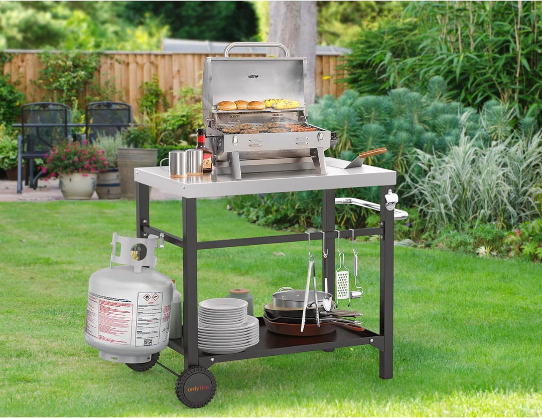 Onlyfire Grillwagen | Edelstahl Grilltisch mit grosser Arbeitsfläche , Grill Beistelltisch Outdoor G