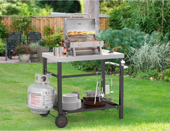 Onlyfire Grillwagen | Edelstahl Grilltisch mit grosser Arbeitsfläche , Grill Beistelltisch Outdoor G