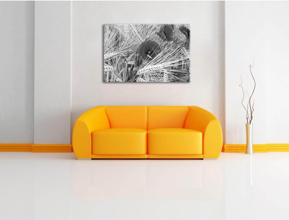 Pixxprint Mohnblumen auf dem Mais-Feld als Leinwandbild/Grösse: 100x70 cm/Wandbild/Kunstdruck/fertig