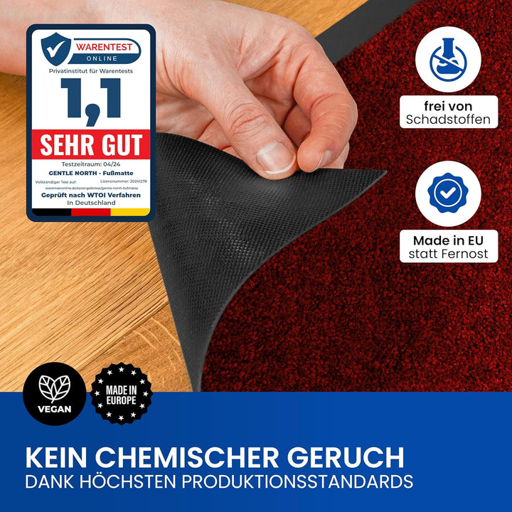 Gentle North Hochwertige Fussmatte rot 80x120 gross für Innen &amp; Aussen - Schmutzfangmatte rutschfest