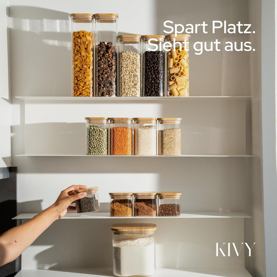 KIVY Vorratsgläser mit Deckel - 4 x 600ml - Kleine Vorratsdosen mit Bambusdeckel - Vorratsdosen Glas