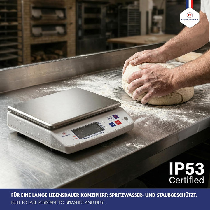 LOUIS TELLIER, Professionelle Elektronische Waage, 5 kg, IP53, Genauigkeit 0,5 g, Abnehmbare Waagsch