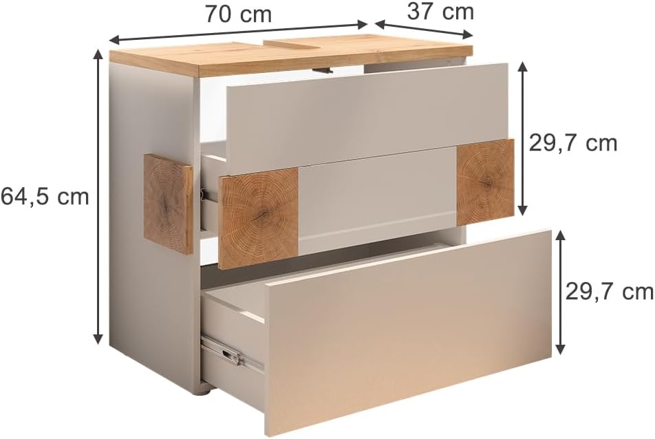 Vicco Waschbeckenunterschrank Eden, Weiss, 70 x 64.5 cm mit 2 Schubladen Weiss Waschbeckenunterschra