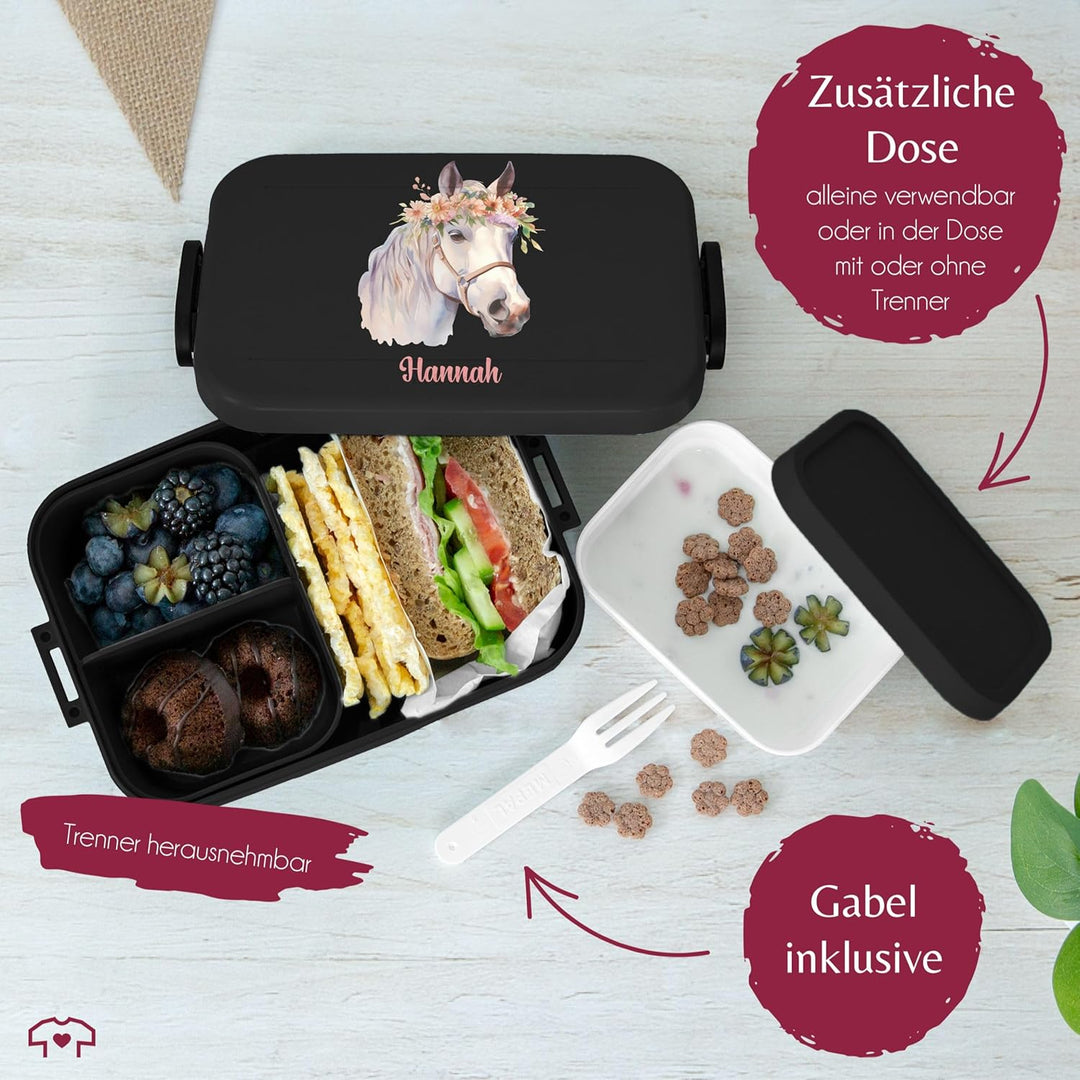 Kinder Bento Box Midi Mepal Bentobox - Pferd - Süsse Pferde Brotdose für Mädchen | Auslaufsicher Ide