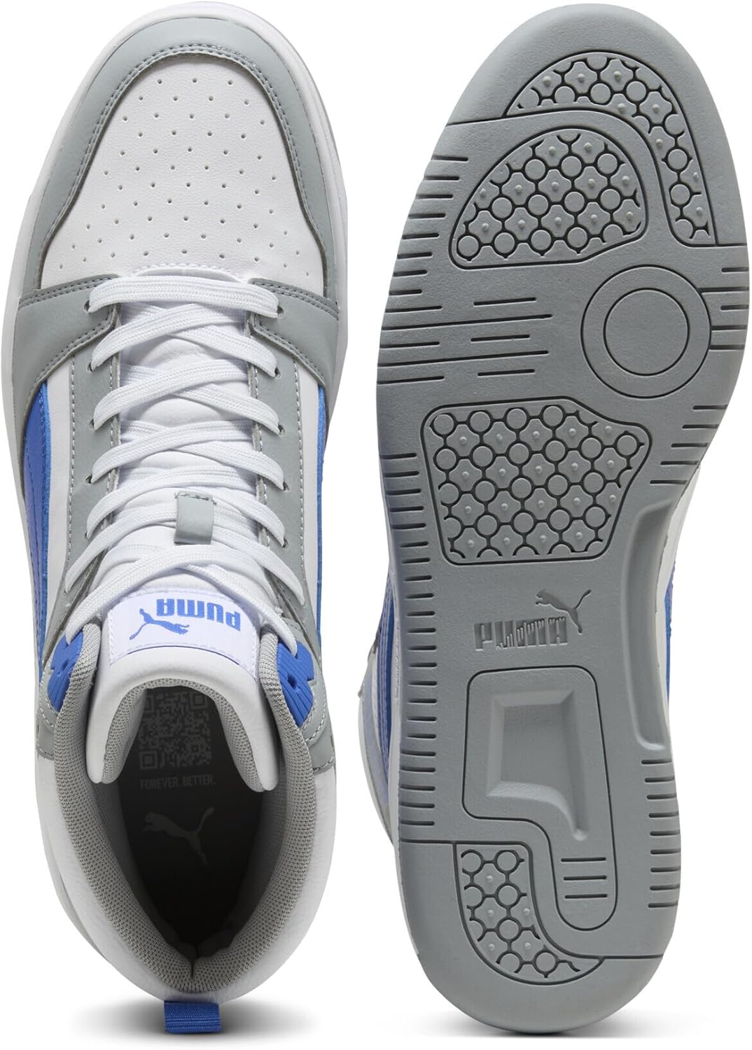 PUMA Unisex Rebound V6 Sneaker 36 EU Cool Mid Gray Vivid Blue Puma White, 36 EU Cool Mid Gray Vivid