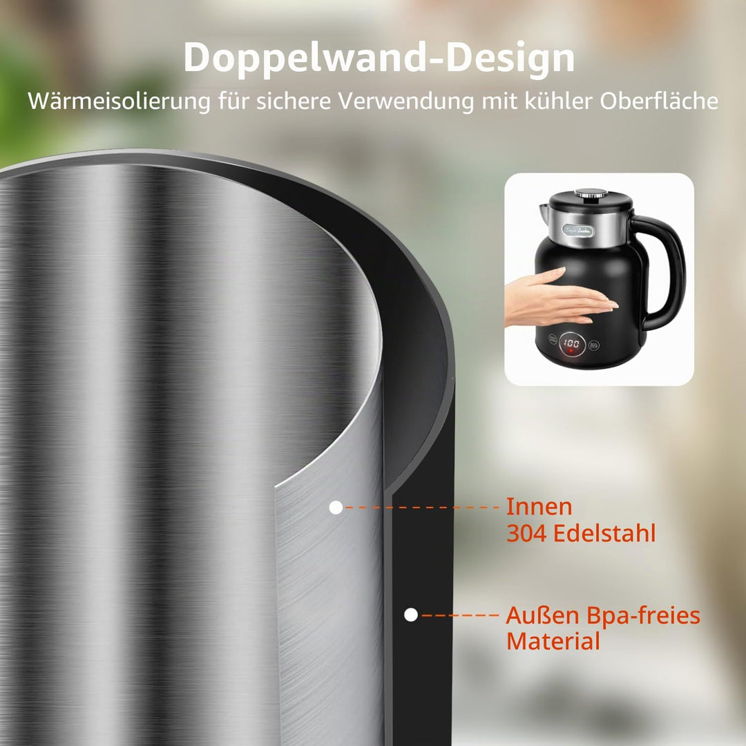 Taylor Swoden Wasserkocher mit Temperatureinstellung, 45°C-100°C, Retro Wasserkocher Edelstahl 1.7 L