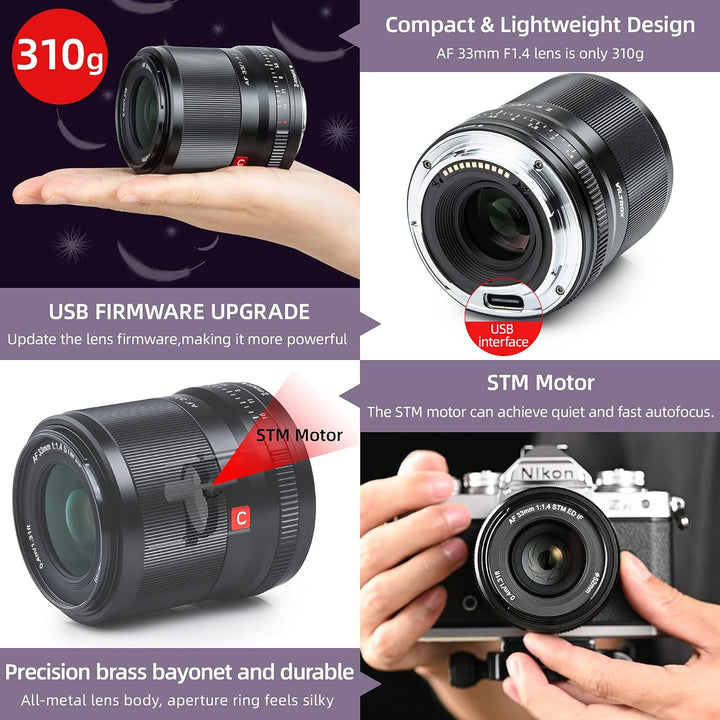 VILTROX 33mm F1.4 Z-Mount Objektiv APS-C Autofokus Grosse Blende Prime-Objektiv Weitwinkel-Unterstüt