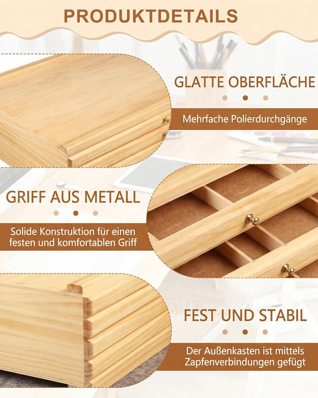 4 Schublade Holz Künstler Supply Aufbewahrungsbox: Schubladenbox Holz Zeichenutensilien Organizer 40