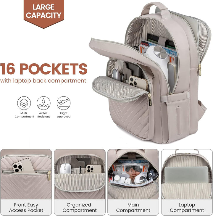 LOVEVOOK Rucksack Damen, Gross 15,6 Zoll Laptoptasche Rucksäcke Wasserdicht Daypacks mit USB Ladeans