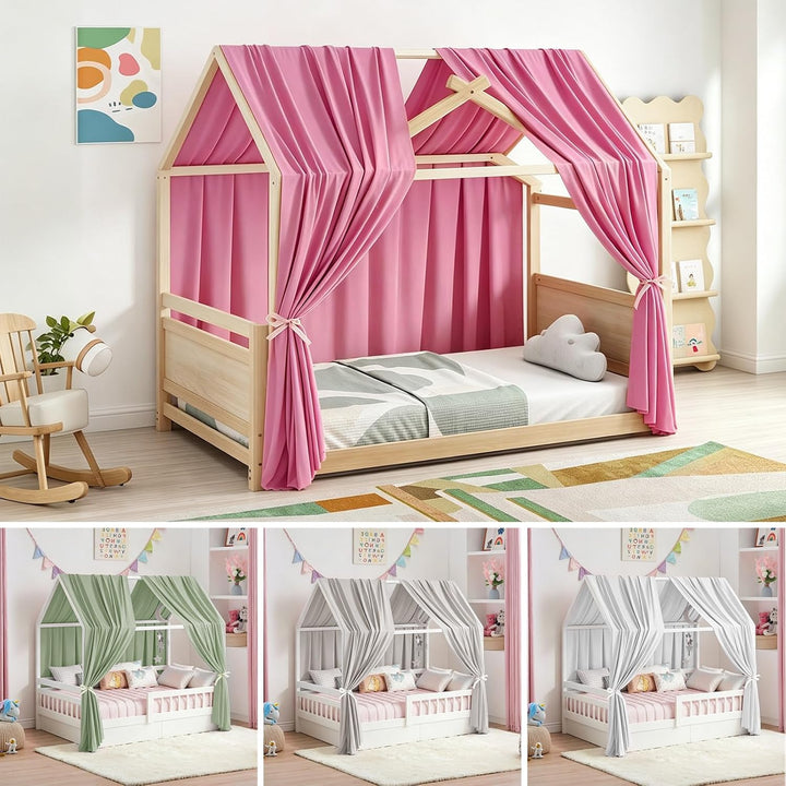 MeYuxg Hausbett Himmel Set, 2 Stück Betthimmel Hausbett Musselin, Kinderbett Baldachin Stoffhimmel f