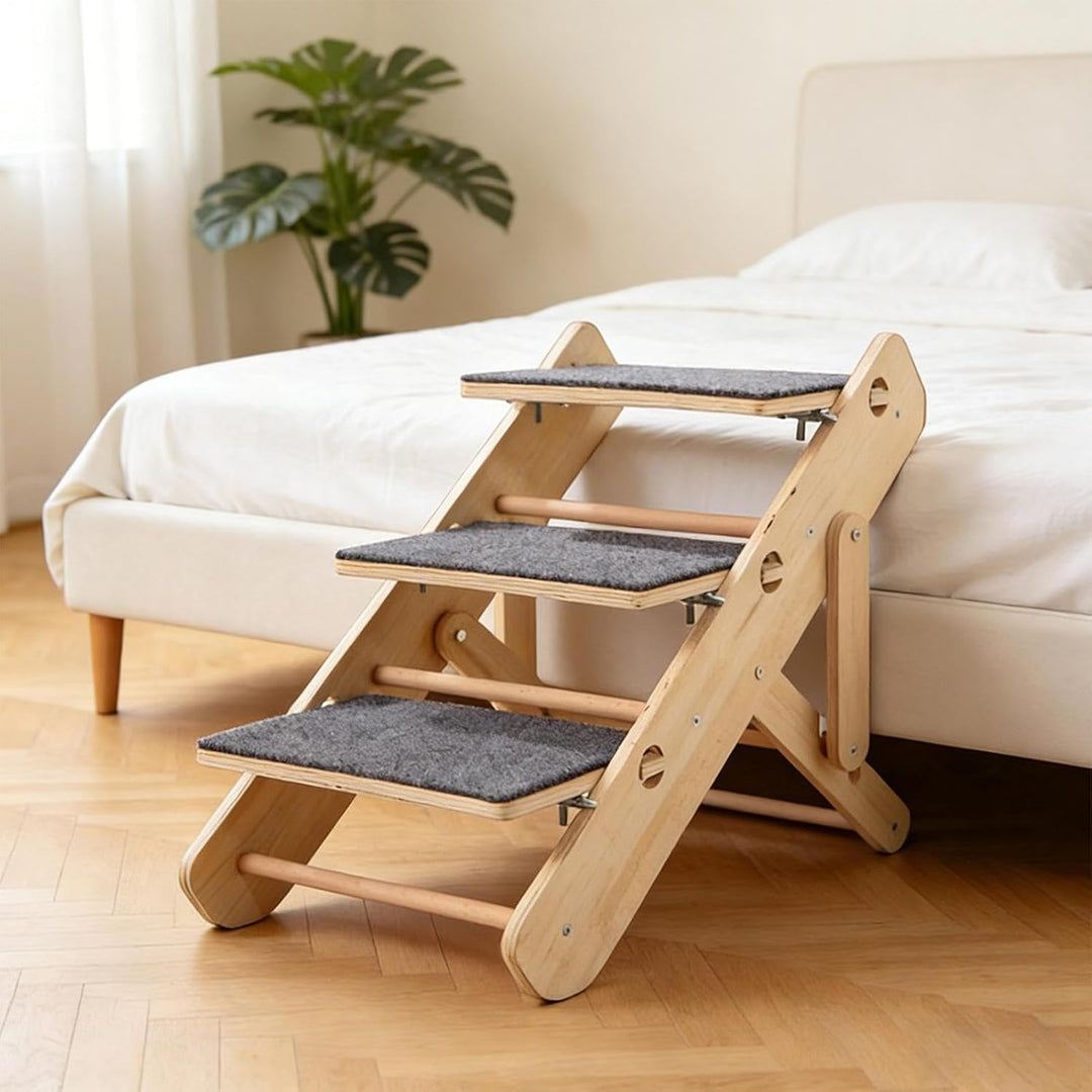 Katzen-Treppe,3-stufig, rutschfest &,Hundestufen | zum Klettern für Zuhause, Wohnzimmer, Bettseite,