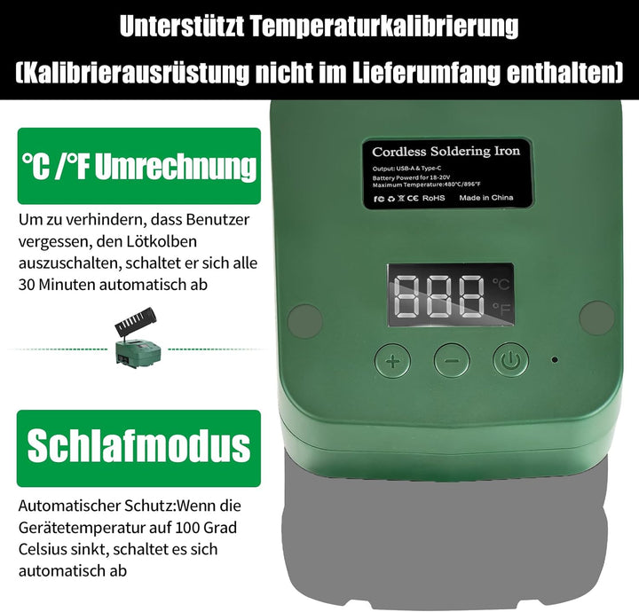 Kabelloser Lötkolben Set Kompatibel mit Bosch 18V Home and Garden PBA Akku, Tragbarer Lötkolben mit