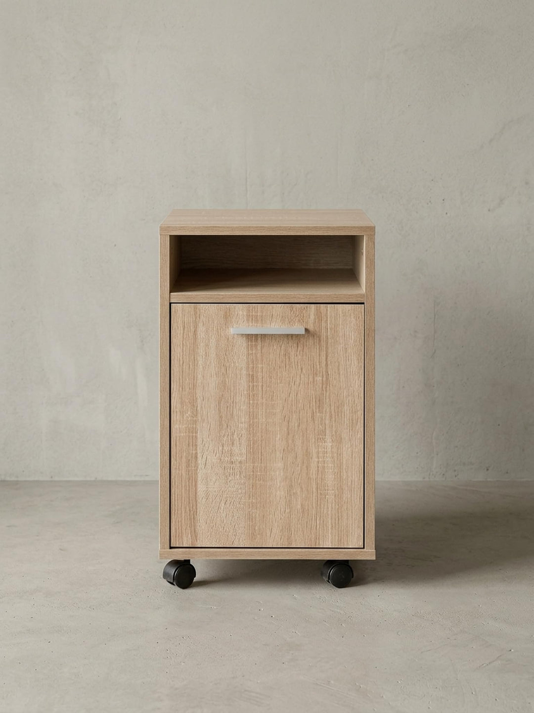 KADIMA DESIGN Rollcontainer OSSOLA: Weiss/Sonoma, 2 Türfächer, Ablagefach, Rollen mit Bremsen, Melam