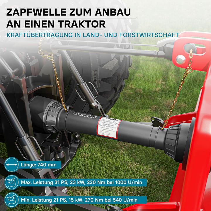 Wiltec Zapfwelle T2 Gelenkwelle 740-960mm 270Nm 540U/min, PTO-Shaft, 23kW (31PS), 2X 1 3/8" 6 Zähne