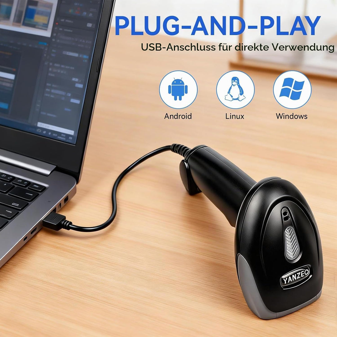 Yanzeo USB-Barcode-Scanner, CCD-Barcode-Scanner für Computer – Plug-and-Play, schnelles und genaues