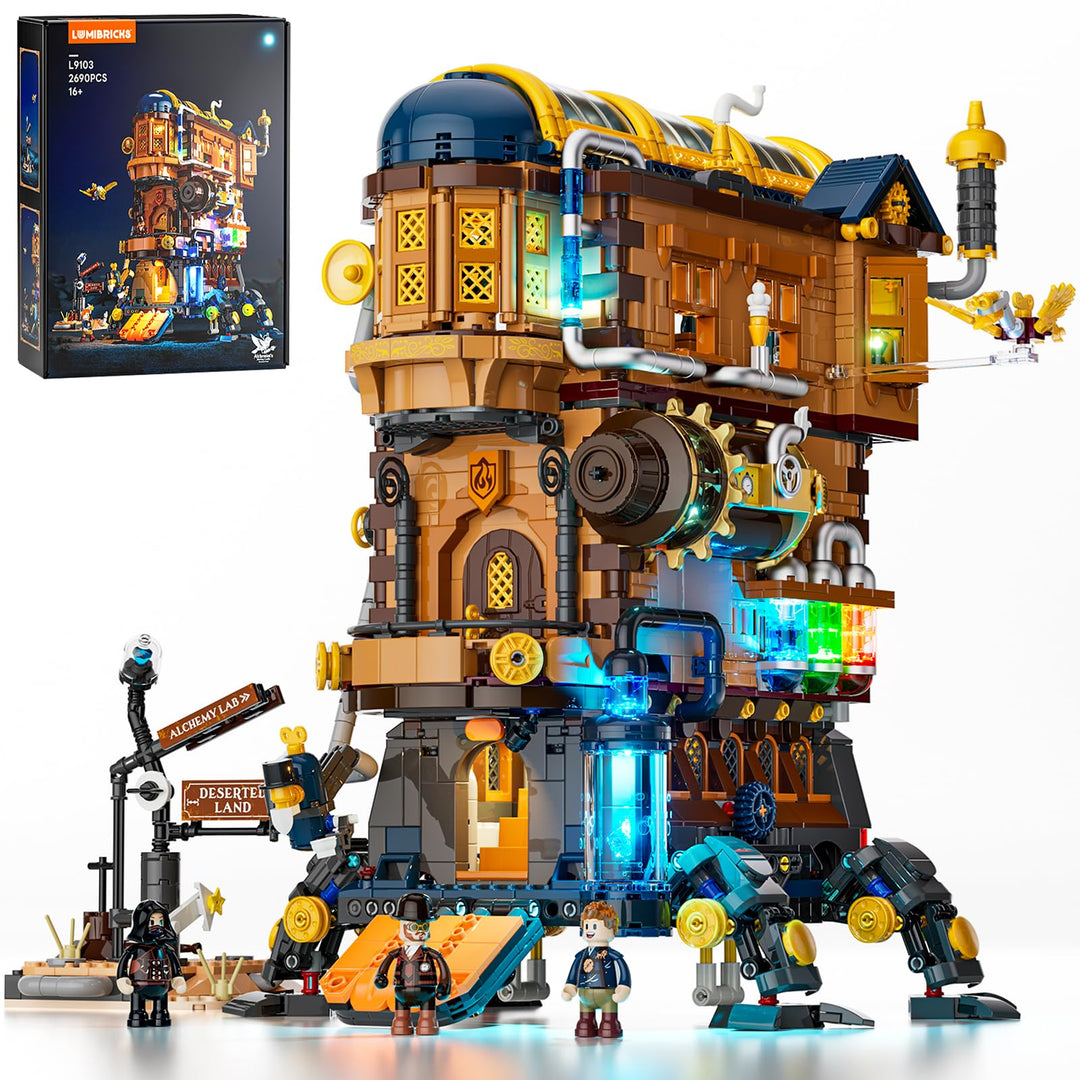Lumibricks Alchemistisches Bewegliches Schloss LED-Bauset – 2690 Teile Steampunk-Fantasiemodell mit