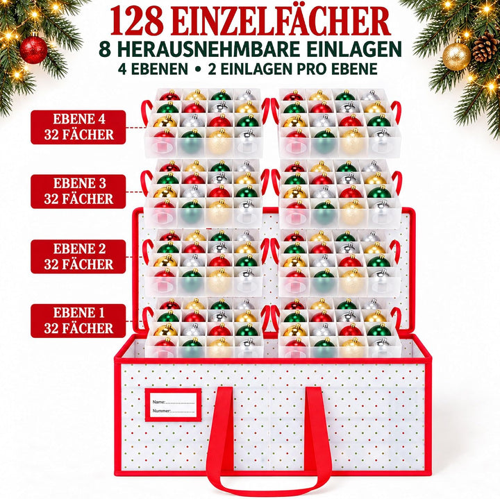 Wasserdichte Weihnachtskugelbox mit 128 Fächern, 61×31×31 cm