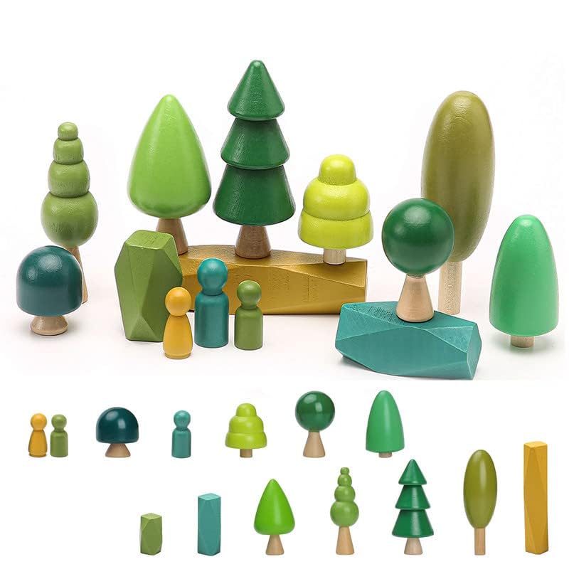 14 PCS Holzspielzeug - Holz Baum Deko Montessori Spielzeug, Verschiedene Grössen Bäume Wald Rustikal