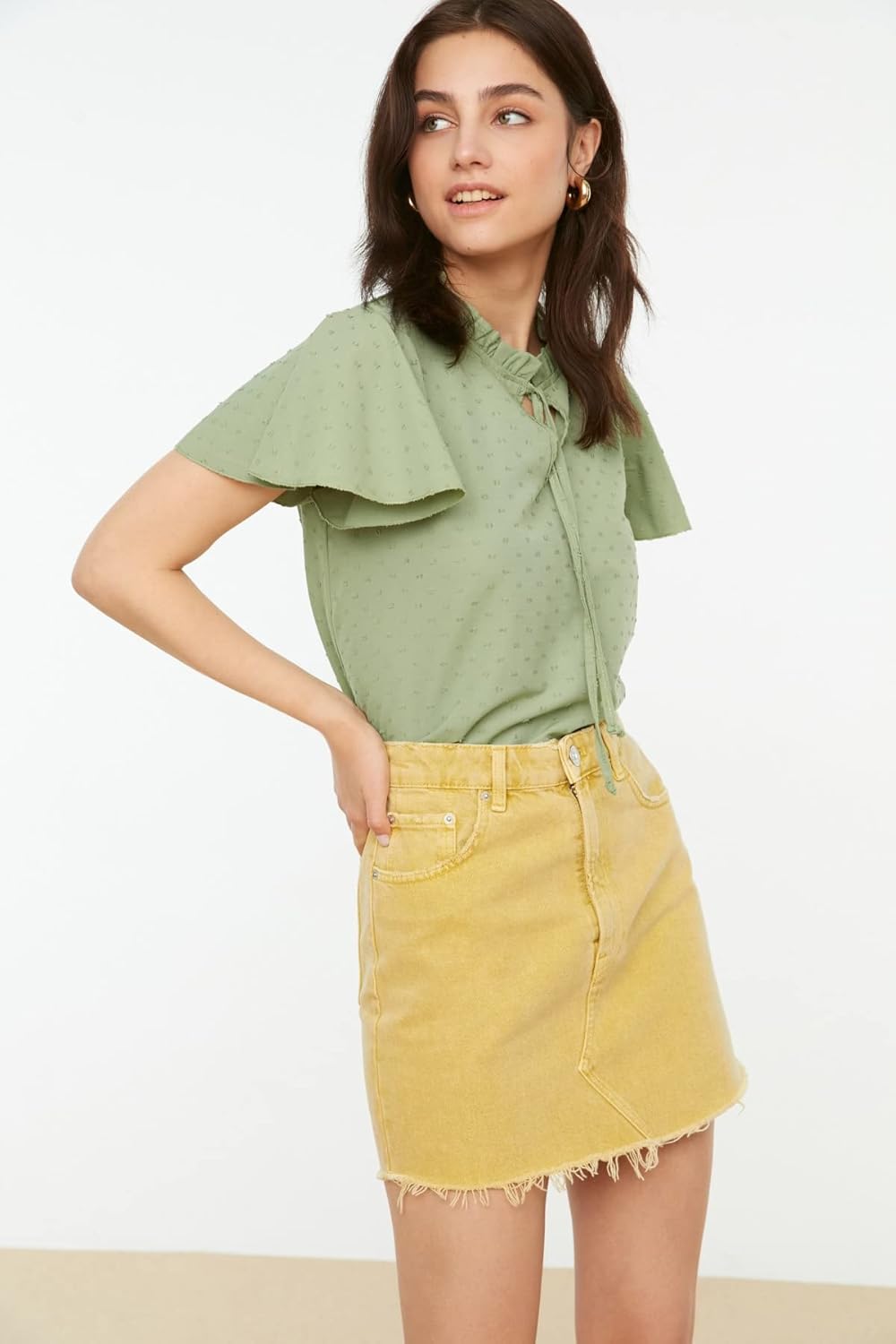 TRENDYOL Damen Woman Regular Standard Mandarin Collar Woven Blouse Hemd 34 Mint, 34 Mint
