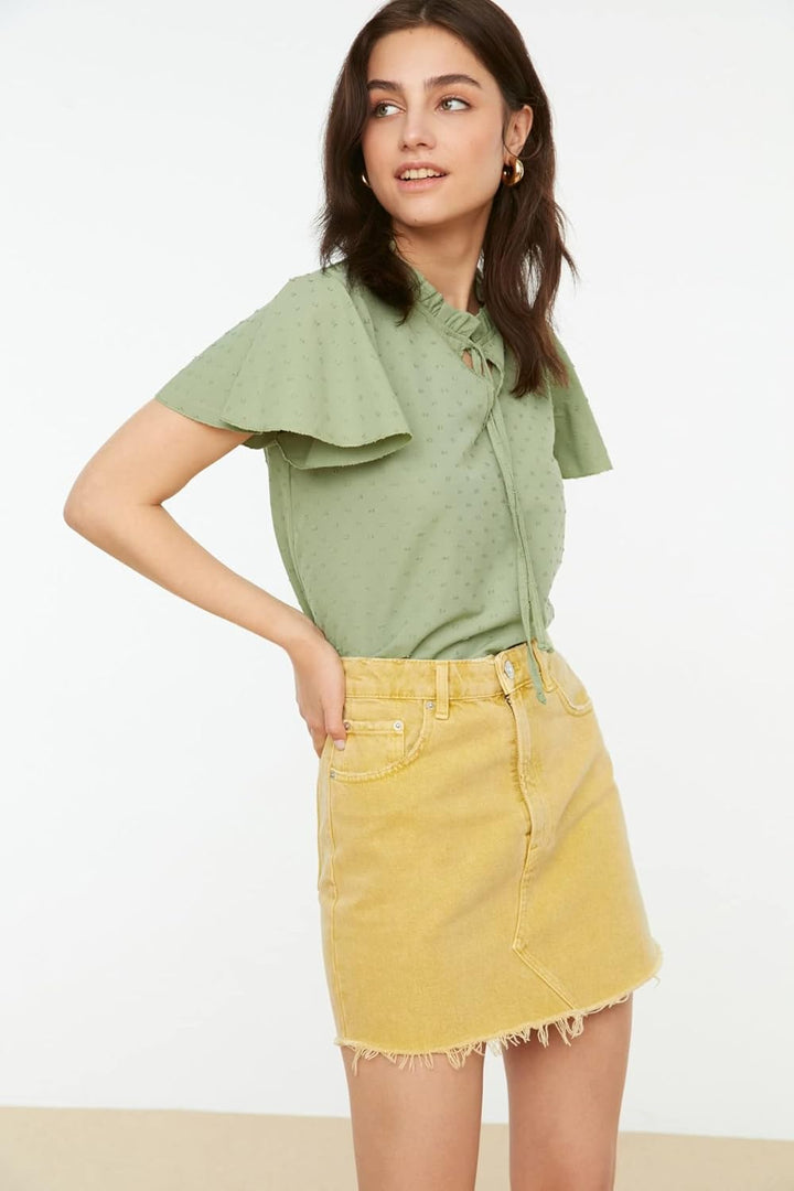 TRENDYOL Damen Woman Regular Standard Mandarin Collar Woven Blouse Hemd 34 Mint, 34 Mint