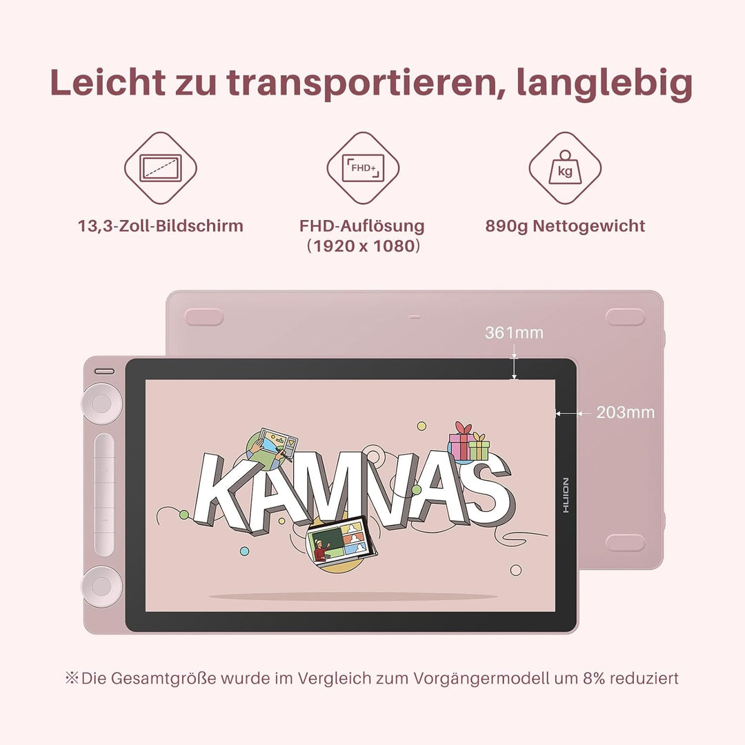HUION Kamvas 13 (Gen 3) Grafiktablett mit Display, 13,3-Zoll-Zeichenmonitor aus Canvas-Glas, 99% sRG