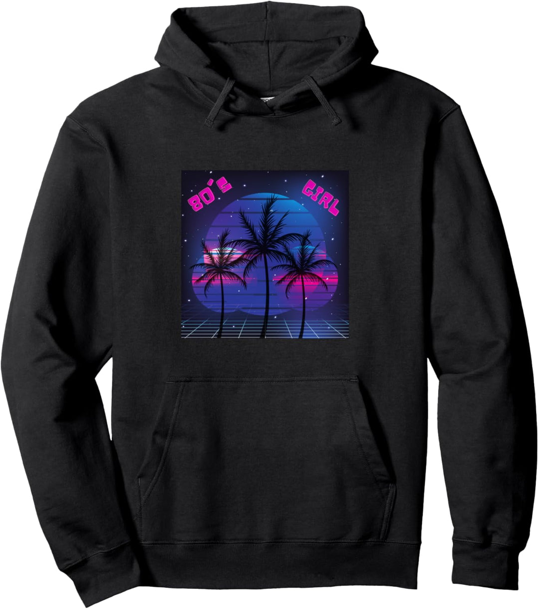 Lila schwarz Retro 80er Jahre Mädchen Palmen Pullover Hoodie