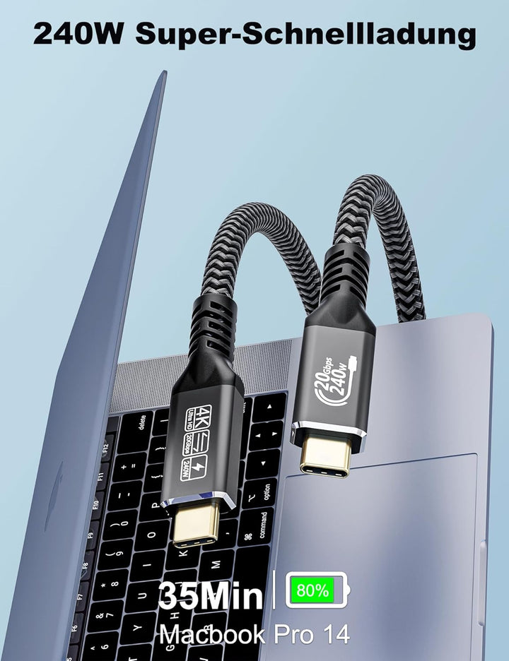 CAKOBLE usb c kabel 2m,[2 Stück 2m] usb 3.2 kabel,20 Gbps usb c datenkabel,PD 3.1 240W Schnellladeka