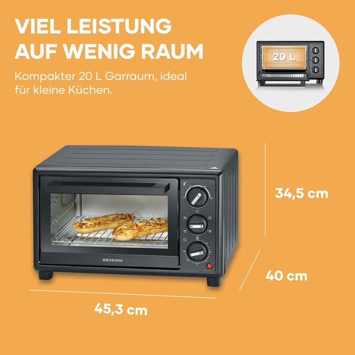 Severin Back- und Toastofen, Bake&Toast, 20L, bis 230°C, Umluft-Funktion, Ober- und Unterhitze, inkl