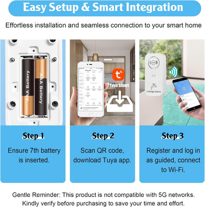WiFi Wassermelder Wasseralarm(2,4 G WiFi), 90 dB Wassersensor Alarm und App Alarm, kabelloser Wasser