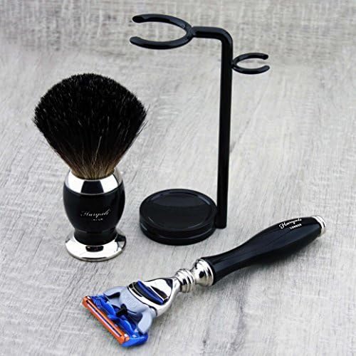 Haryali London Black Herren Rasierset mit 5-Kant-Rasiermesser, schwarzem Dachshaar-Rasierpinsel und