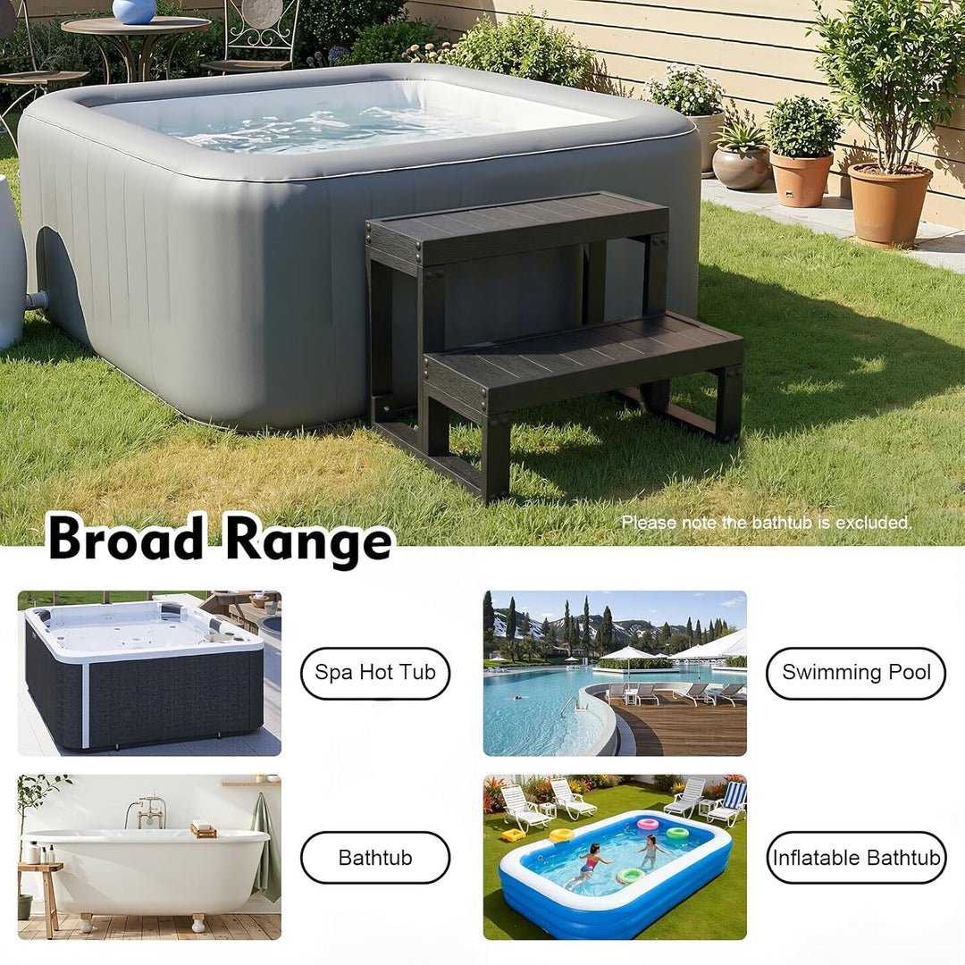 2-stufige Whirlpool Treppe aus WPC, 60x54x42,3 cm, Schwarz | Mobil Pooltreppe, Robust Trittstufe Woh