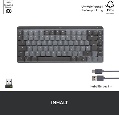 Logitech MX Mechanische kabellose Mini-Tastatur mit Beleuchtung, Taktile leise Tasten, Hintergrundbe