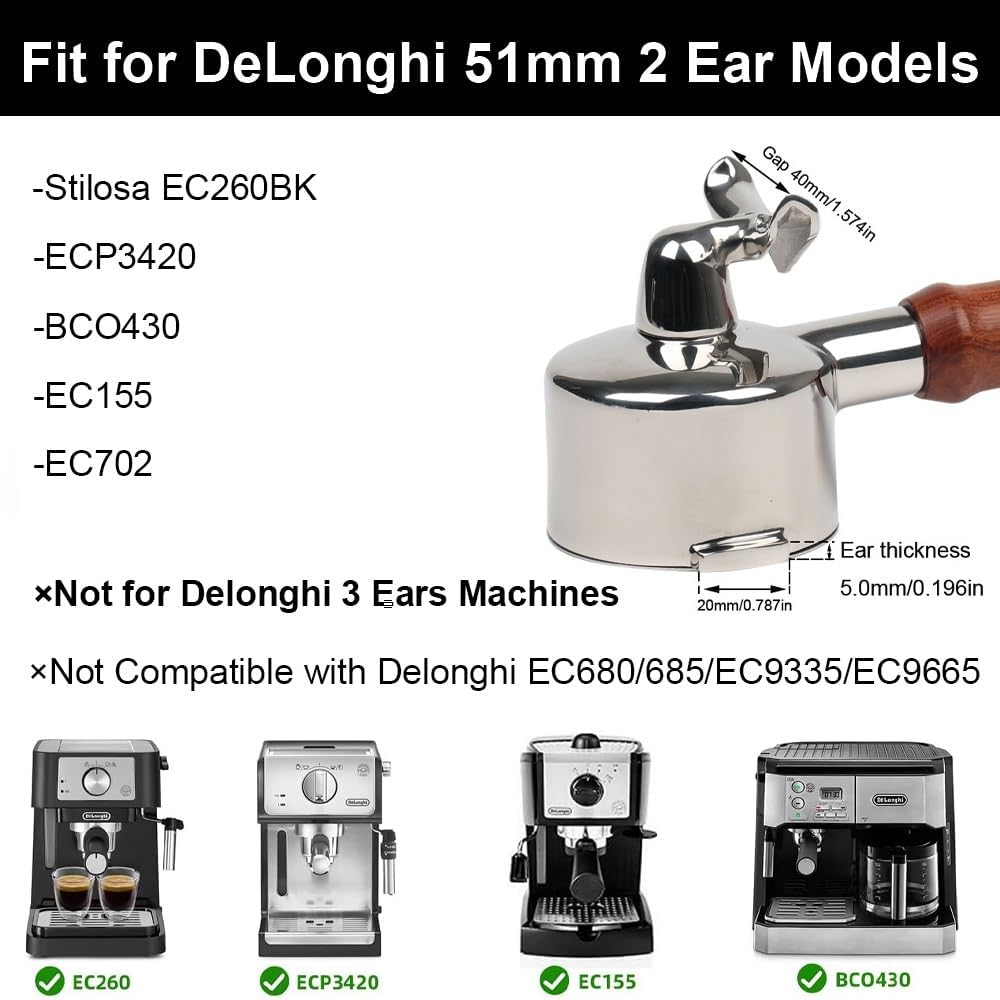 CAPFEI Siebträger 51mm Doppel Auslauf mit 2 Ohren für Delonghi ECP31.21 ECP33.21 ECP35.31 ECOV311 mi